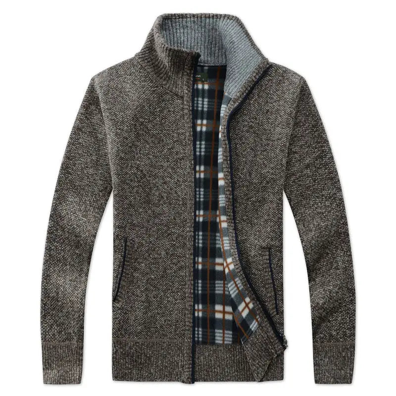 Men Plaid Cardigan V-neck Fleece Sweater Men's  Autumn Clothing Classic Cardigans Jacket Button Mens Knitting Outwear
