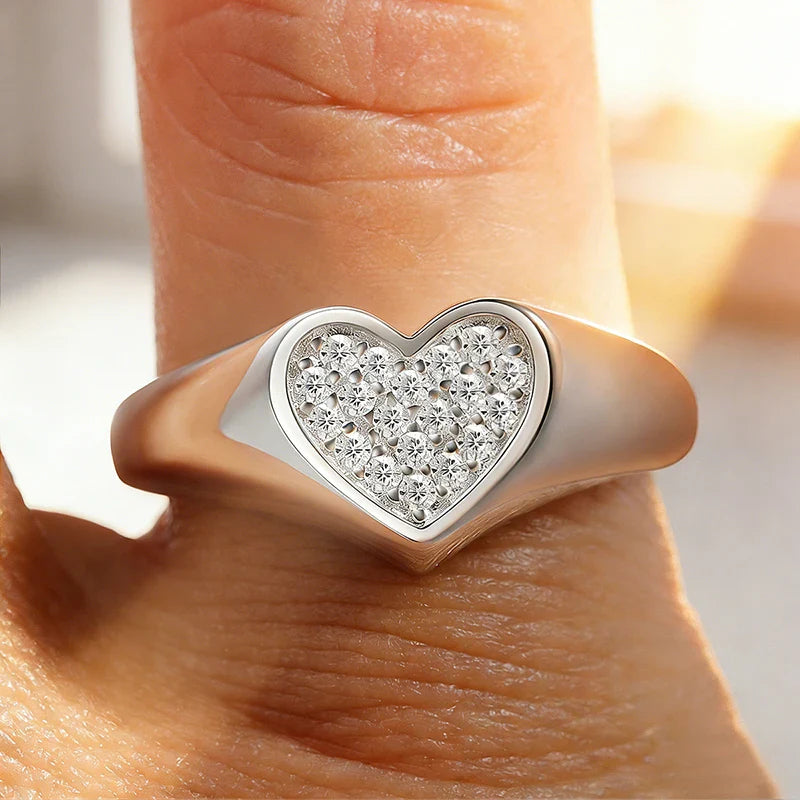 1.2mm Heart All Moissanite Rings for Women Sparkling Luxury Quality Fine Jewelry S925 Sterling Silver Plated 18k Band