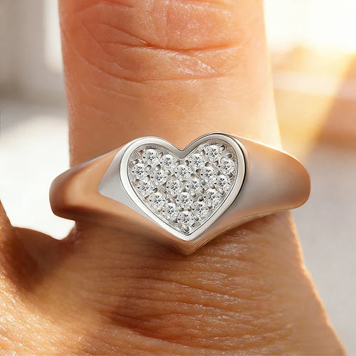 1.2mm Heart All Moissanite Rings for Women Sparkling Luxury Quality Fine Jewelry S925 Sterling Silver Plated 18k Band