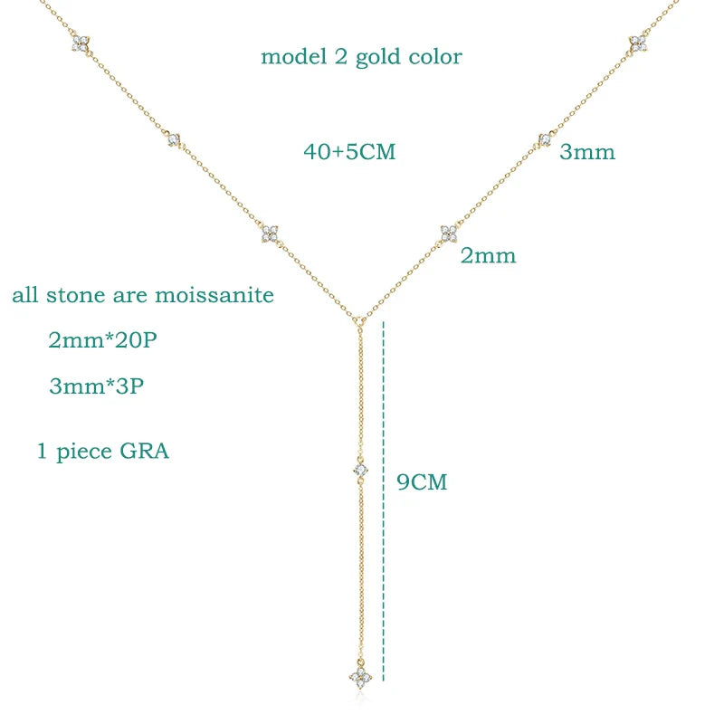 0.7-0.9CTTW 100% Full Moissanite Necklaces for Women Tassel Pendant 925 Sterling Silver Plated 18k Fine Jewelry Wholesale