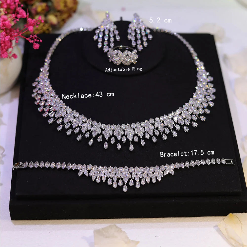 Sparkling Bridal Necklace Luxury Full Zircon Jewelry Sets For Women Party, Luxury Dubai Nigeria Wedding Bridesmaids Accessories