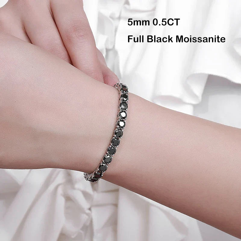 Certified Real 3/4/5/6.5MM Full Black Moissanite Tennis Bracelet for Women Men S925 Silver Link Bracelets Fine Jewelry