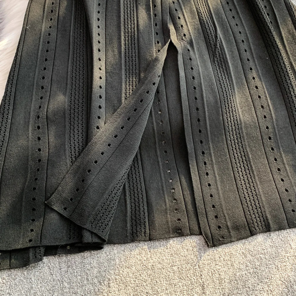 Women Dress 2026 Spring and Summer Elegant Patchwork One-Piece Knitted Maxi Dress Office Lady Slim Waist Sweater Dress