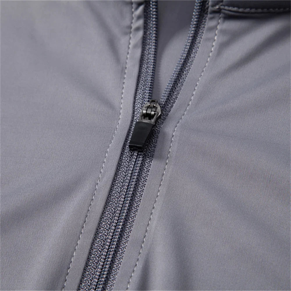 Men's UPF100+ Sun Protection Long Sleeve Shirt Solid Color Zipper Outdoor Shirts Stand Collar Quick Dry T Shirts