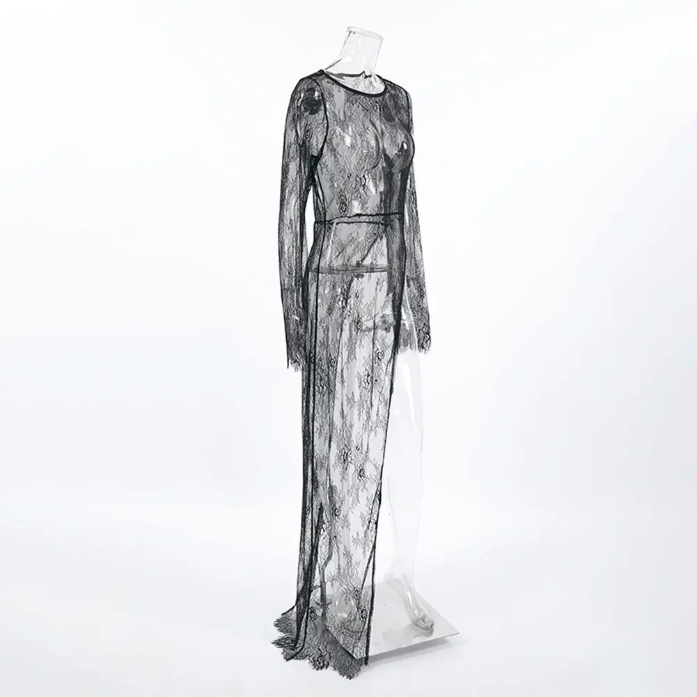 Evening Party Dress Lace Dress High Street Style Black Black Lace Dress Brand New Condition Fashion All-match Dress