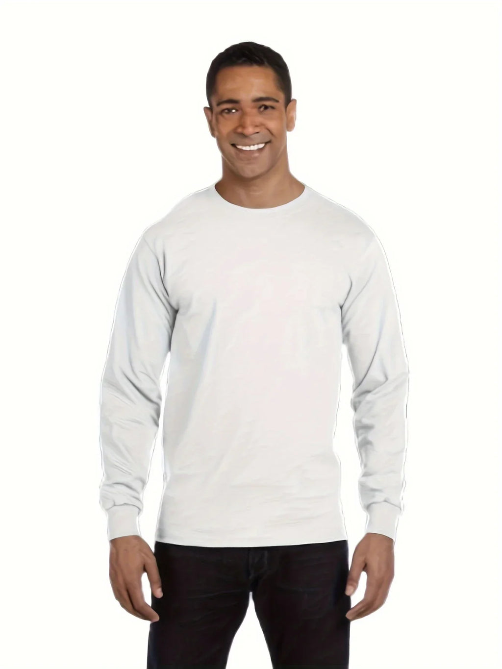 Men's essential long sleeved pure cotton T-shirt, round neck cotton T-shirt,