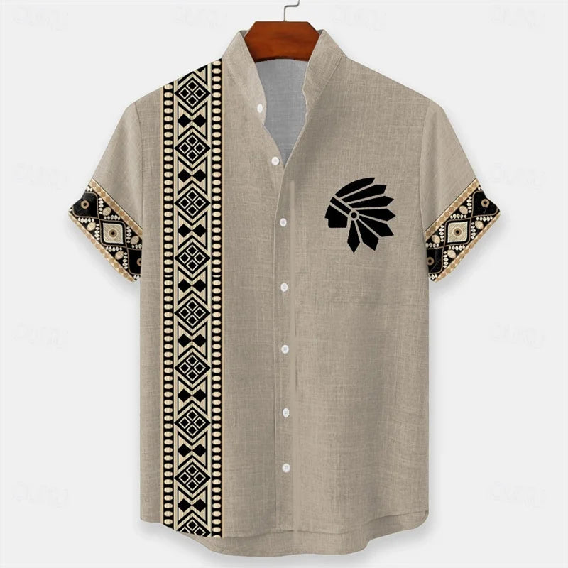Men's Geometric Indian Ethnic Shirt Button Shirt
