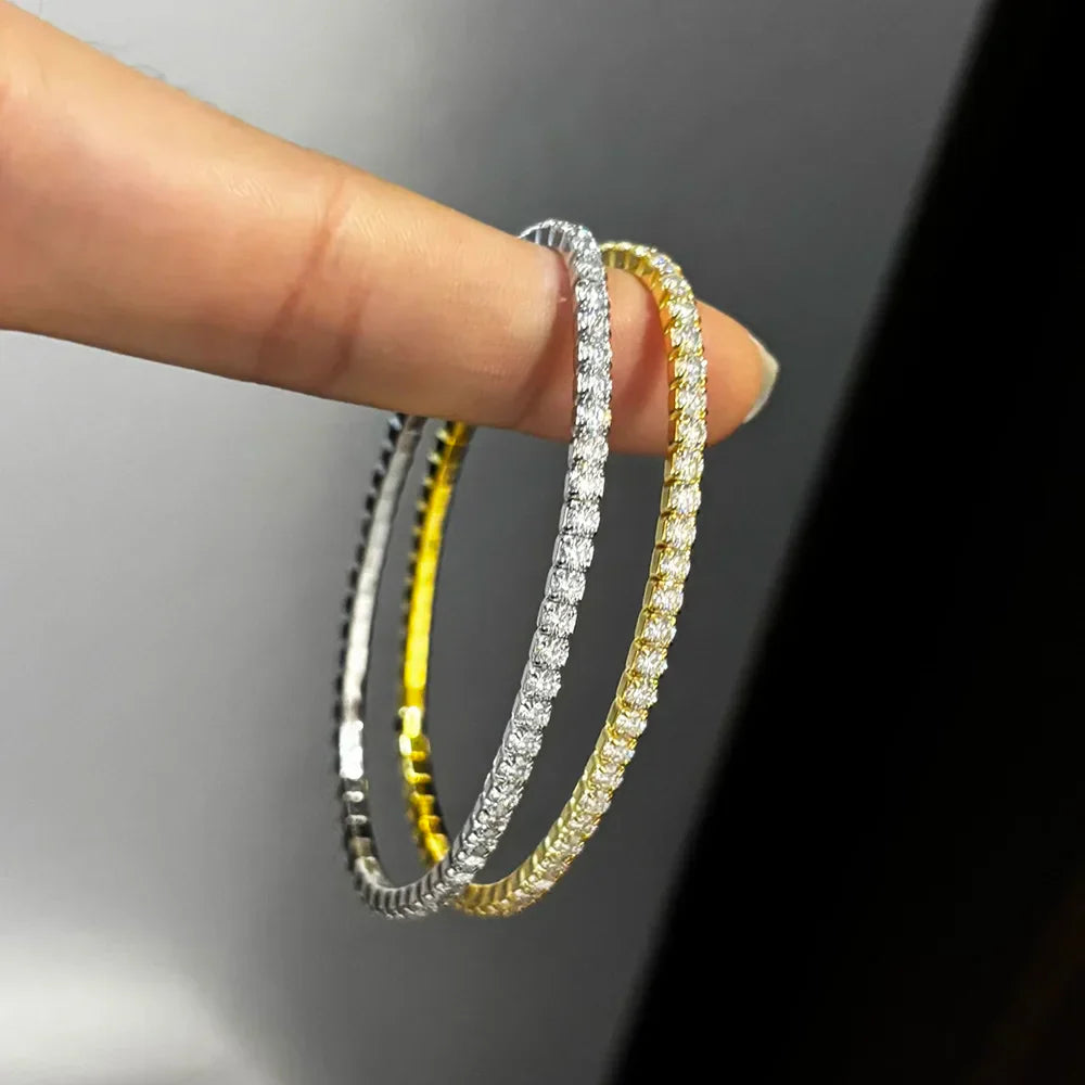 2.5/3mm Moissanite Tennis Bracelets Elastic Bangle Plated 18K Gold for Women Certified Lab Diamond Hand Chain Fine Jewelry