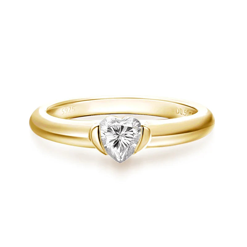 0.5CT Heart Cut Moissanite Solitaire Rings for Women Luxury Classic Wedding Lab Diamond Band 925 Sterling Silver Jewelry