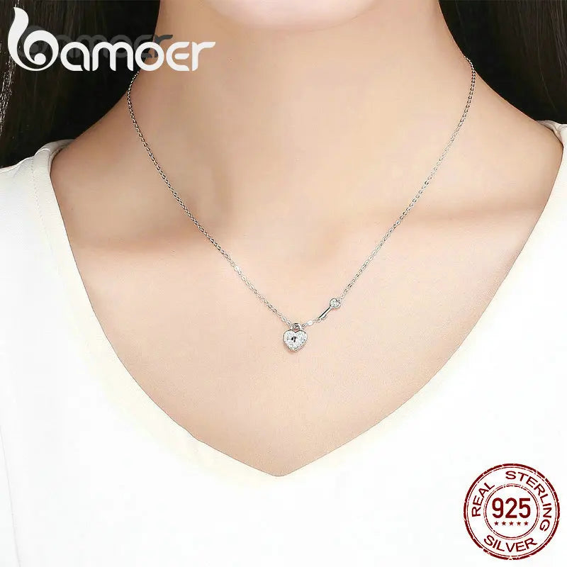 New Arrival Luxury 925 Sterling Silver Love Heart Lock & Key Pendant Necklace for Women Wedding Fine Jewelry SCN315