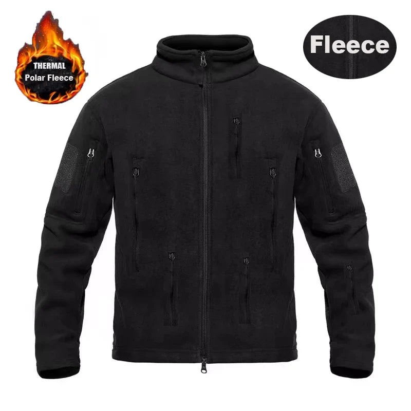 Men's Winter Polar Fleece Tactical Jackets Warm Outdoor Stand Collar Coat Multi-Pocket Casual Hiking Camping Trekking Climbing