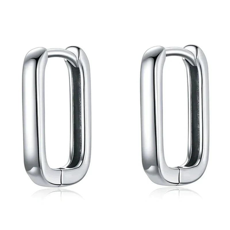 Silver Square buckle Earrings 925 Sterling Silver Classic French Earring for Women Party Wedding Fine Jewelry BSE478