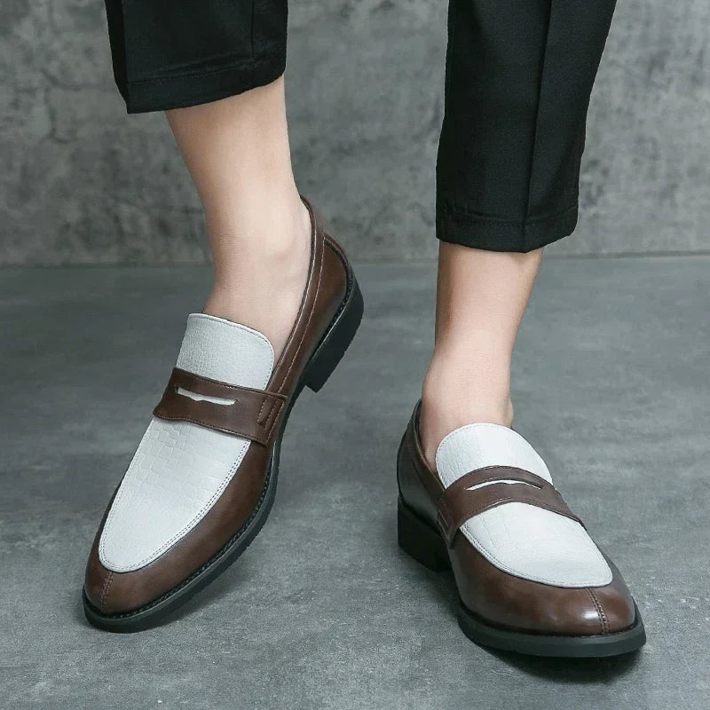 Fashion Color Mixed Mens Party Loafers Black White Business Leather Shoes Luxury Goods Summer New Coffee White Slip-On Shoes