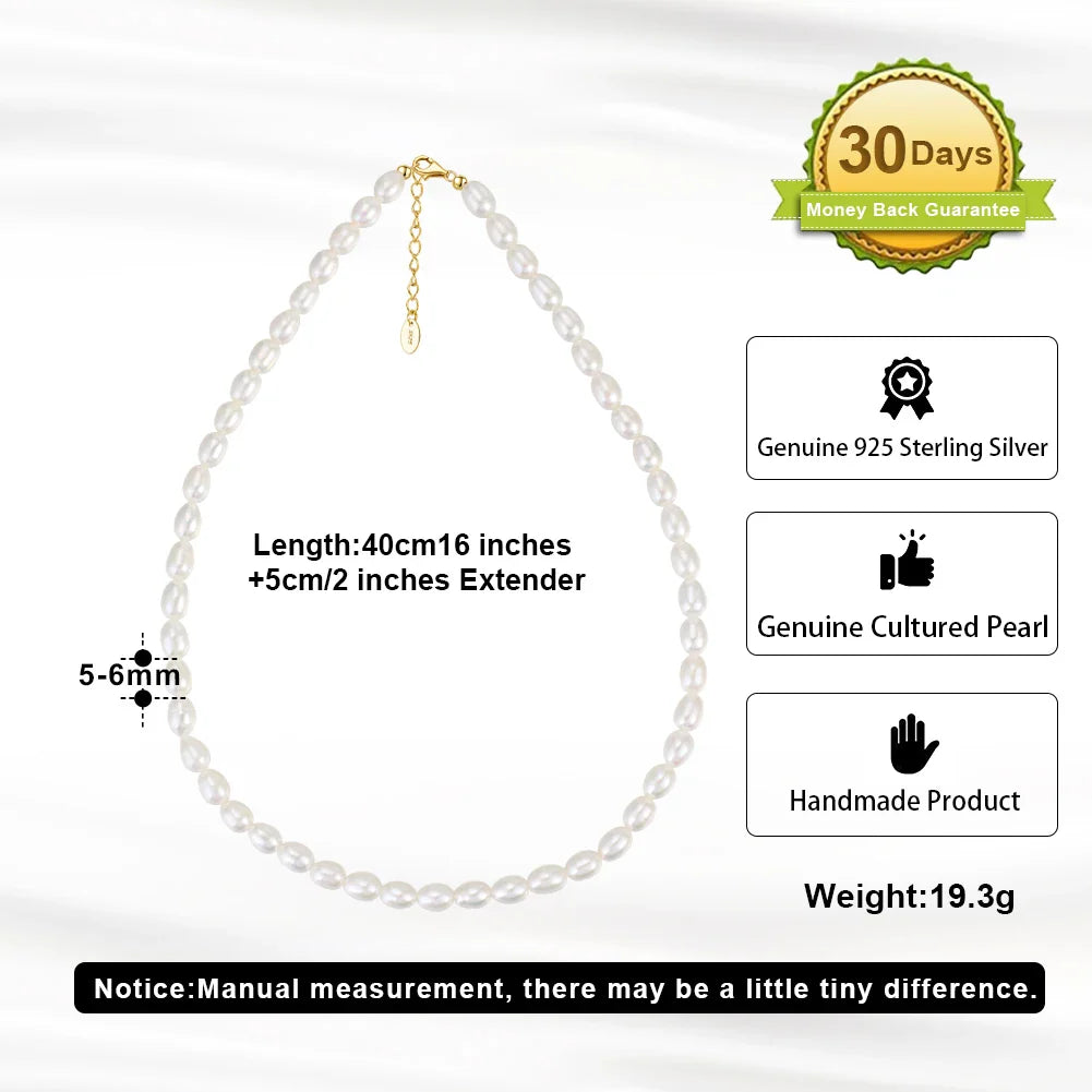 14K Gold 925 Sterling Silver Pearl Necklace with 3-4mm Handmade Natural Baroque Pearl Tiny Chain for Women GPN19