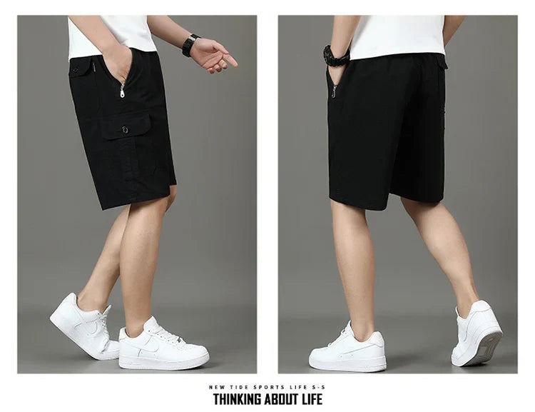 Summer new men's work shorts pocket zip trend versatile casual trousers five work trousers
