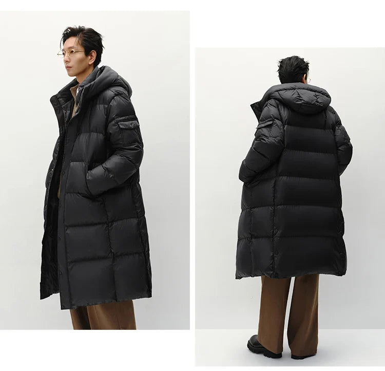 Down Jacket Men Winter 90% Down Fill Goose Down Thickened Water-Repellent Anti-Static Long Hooded Outerwear Men'S Wear