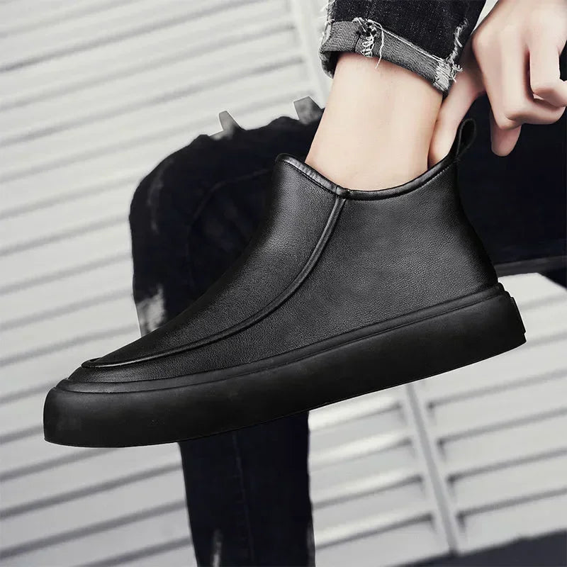 Black Men's Ankle Boots Luxury Designer Men Boots Platform Zipper High-Top Casual Shoes Versatile Comfortable Leather Shoes New