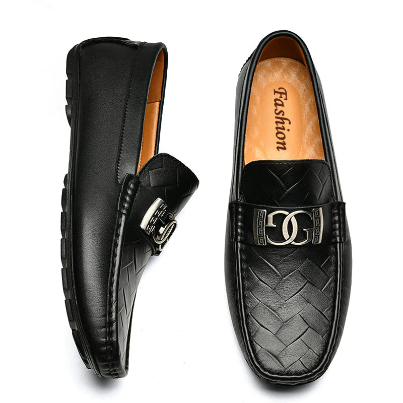 Top-grain Cowhide Men's Shoes, Bean Shoes, Summer Breathable, High-end and Sophisticated Business Casual Leather Shoes
