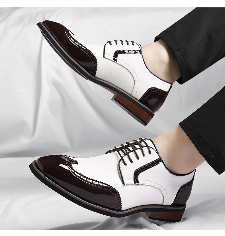 New Designer Business Leather Shoes for Men Color Match Lace Designer Casual Shoes Male Spring Autumn New Dress Brogue Shoe Man