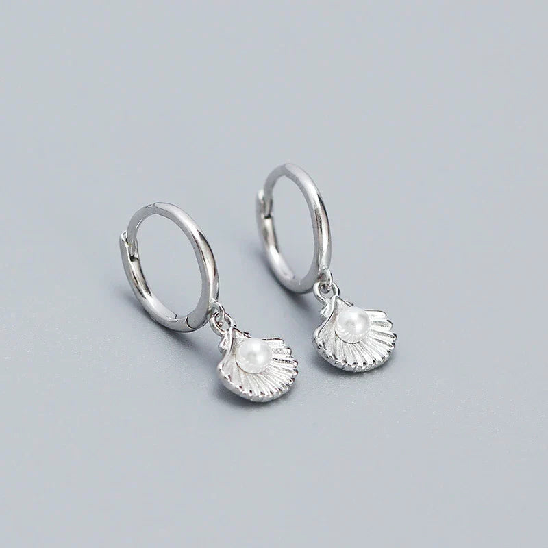 925 Sterling Silver Romantic Sea Shell Pendant Synthetic Pearl Drop Earrings for Women Trendy Beach Bohemian Part Jewelry