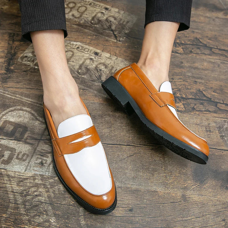 Italian Luxury Brand Loafers Men's Black and White Color Leather Shoes Slip-on Fashion Soft-soled Casual Shoes Wedding Moccasin