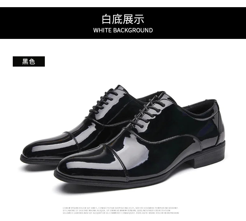 Classic Patent Leather Shoes Men Glossy Leather Shoe Man Formal Business Office Lace Up Wedding Shoes Plus Big Size 38-49