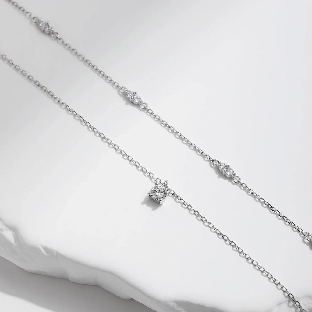 Moissanite D Color Double Layer Pendant Necklace 925 Sterling Silver Round Stylish Choker Necklace For Women Jewelry