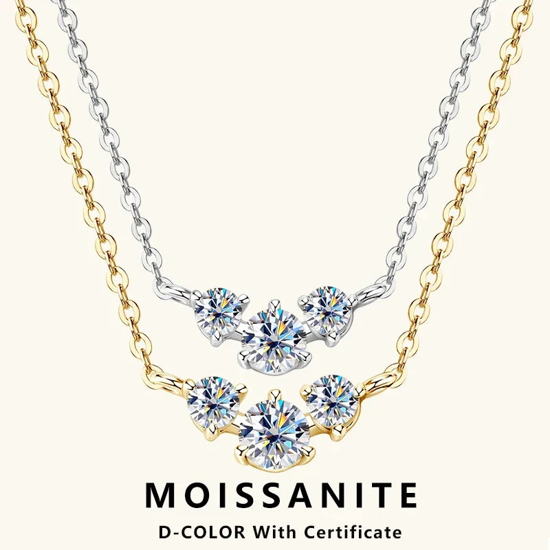 3mm 4mm Moissanite Necklace Collares Mujer 925 Sterling Silver Three Stone Pendant Necklaces For Women Chains Jewelry Gift