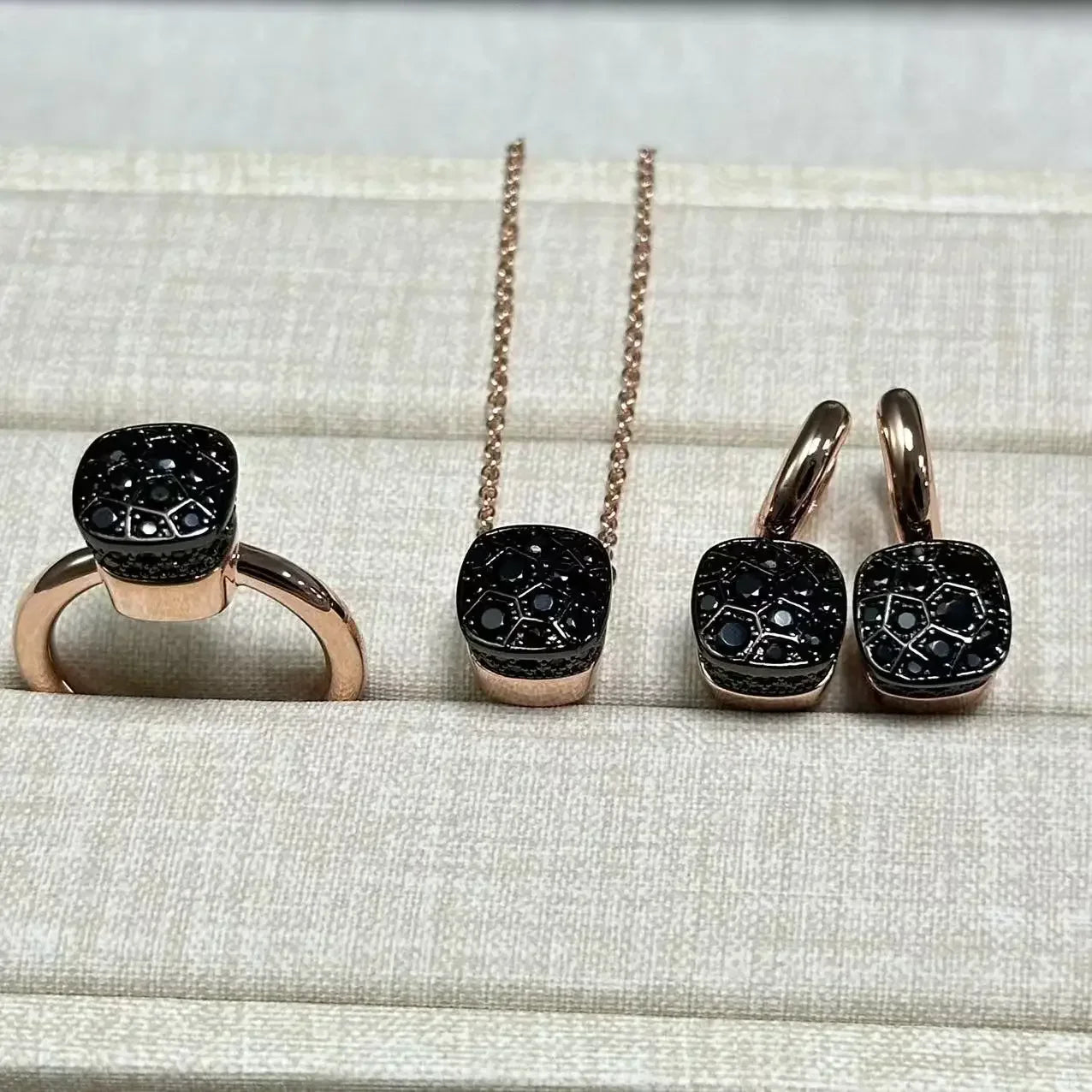 10.6mm Honeycomb Style Jewelry Set For Women Ring Earrings Necklace Rose Gold Candy Crystal Bijoux Gift