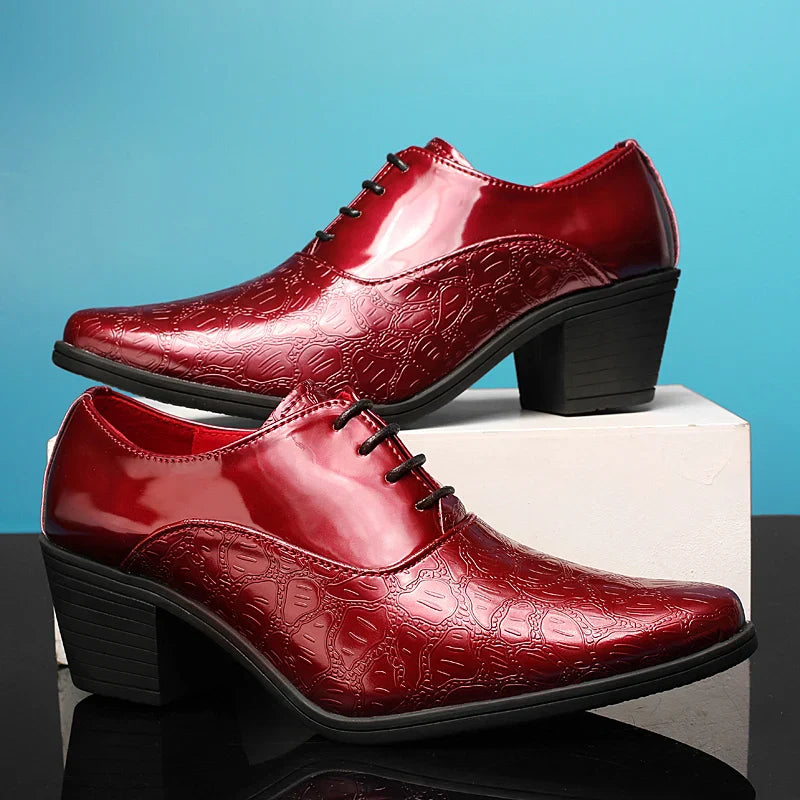 Red High Heels Shoes Man Dress Shoes Luxury Elegant Men's Leather Shoes Big Size 38-46 Pointed Toe Italian Wedding Shoes For Man