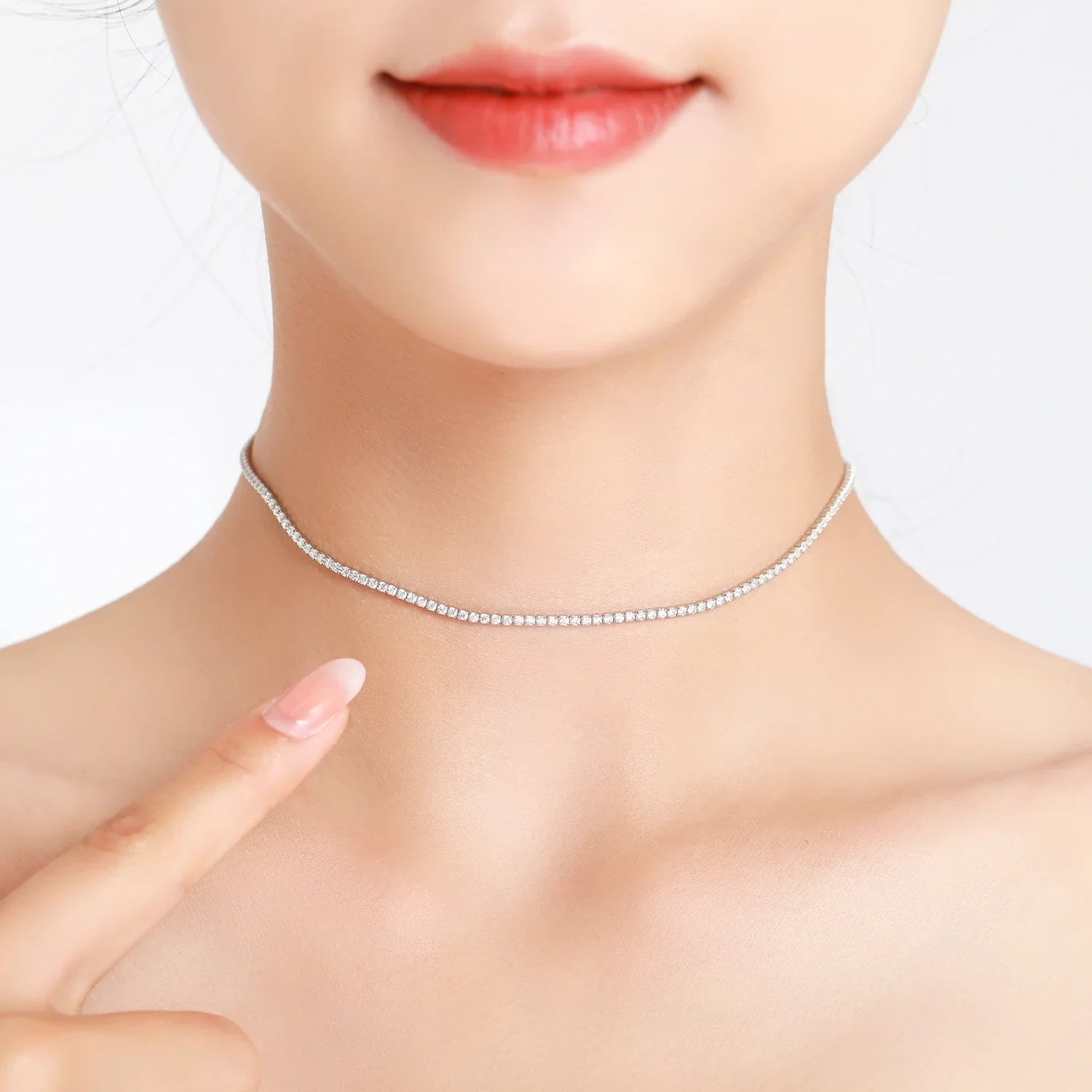 Classic Luxury Full Clear CZ Necklace Solid 925 Sterling Silver Sparkling Choker Necklaces For Women Statement Jewelry