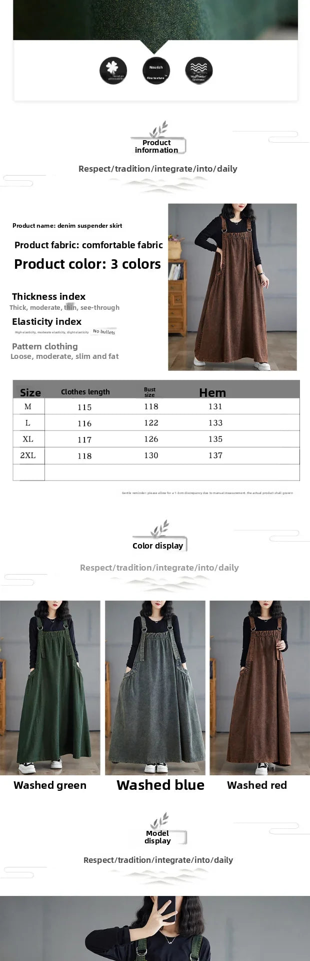 Retro Crtsmanip Loose Fit Slimming Denim Overalls Long Skirt Dr Spring Summer Autumn Winter A-Line Straight Cut Gown
