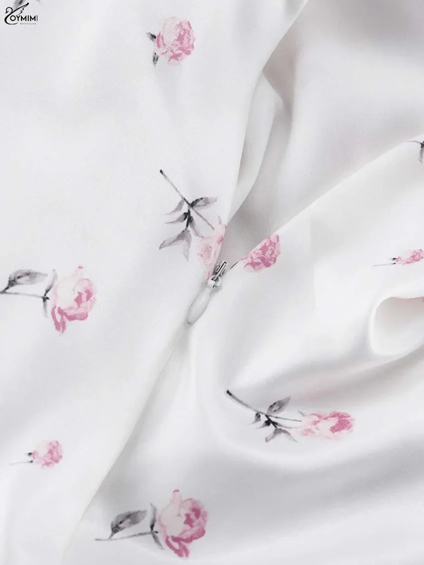 Casual White Print Dresses For Woman Fashion V-Neck Batwing Sleeve Dresses Elegant Straight Floor-Length Dress Streetwear