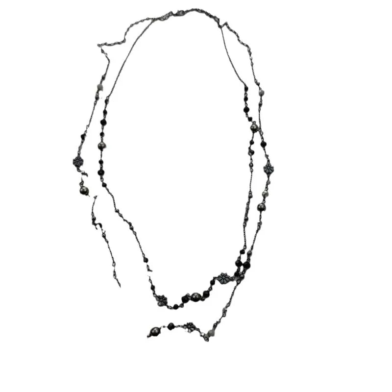 Vintage Double Layered Flower Beaded Chains Necklaces for Women Bohemian Ethnic Style Glass Beaded Sweater Chain Jewelry