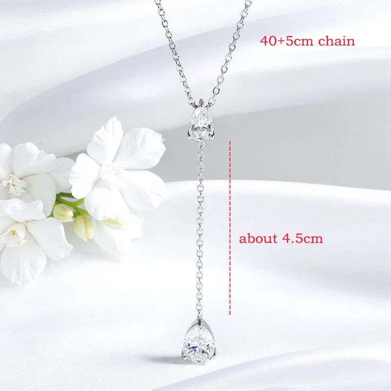 18k Plated Pear Cut All Moissanite Necklace Pendant 2 Gems Luxury Water Drop Jewelry Women Girls Real 925 Sterling Silver