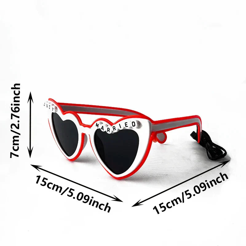 LED Just Married Glasses Wedding Bride To Be Surprise Gift Couple Glasses Souvenirs Glowing Heart Glasses Married Sunglasses