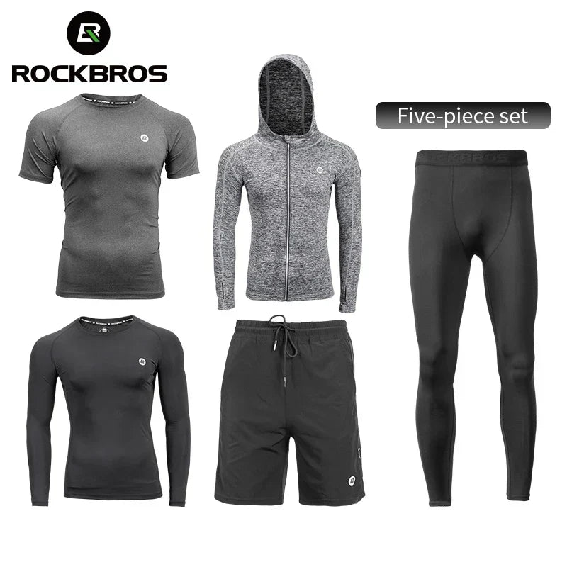 Men's Tracksuit Gym Fitness Running 5 Pcs/Set Quick Dry Sweat-absorb Compression Sport Suit Clothes Jogging Sport Wear