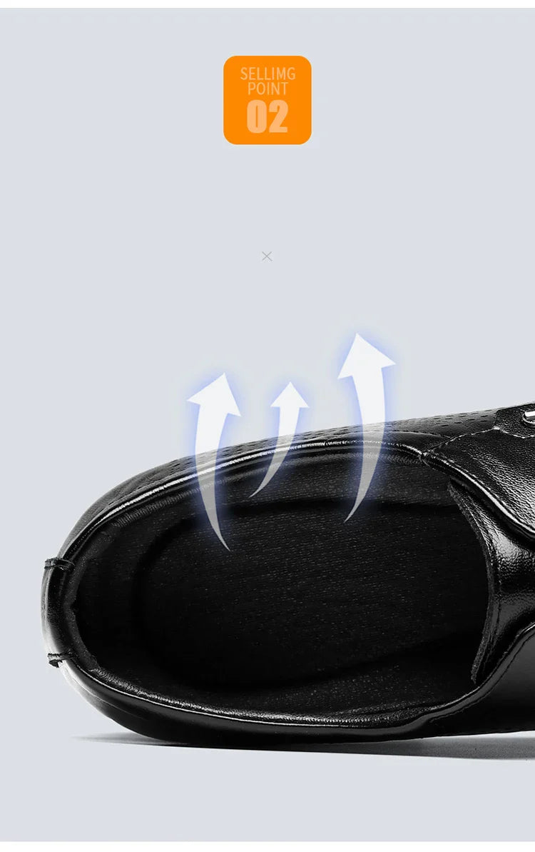 Men's Summer Breathable Leather Shoes Comfortable Soft Bottom Hollow Design Business Formal Derby Shoes British Style-SJ551-1