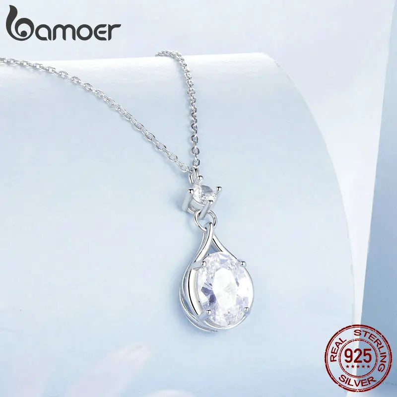925 Sterling Silver Necklace for Women Cubic Zirconia Round Cut Pendant Necklace Dainty Jewelry Gifts for Women BSN402