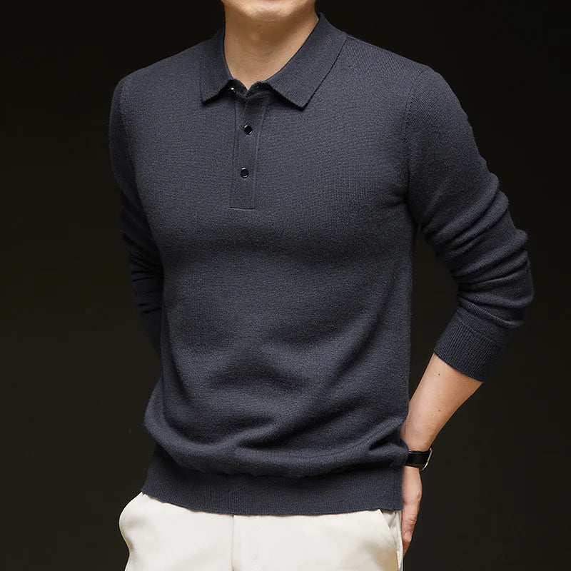Fashion Autumn And Winter New Cashmere Sweater Men's High Quality Pullover Casual Loose POLO Knitted Bottom Shirt Jacket Shirt