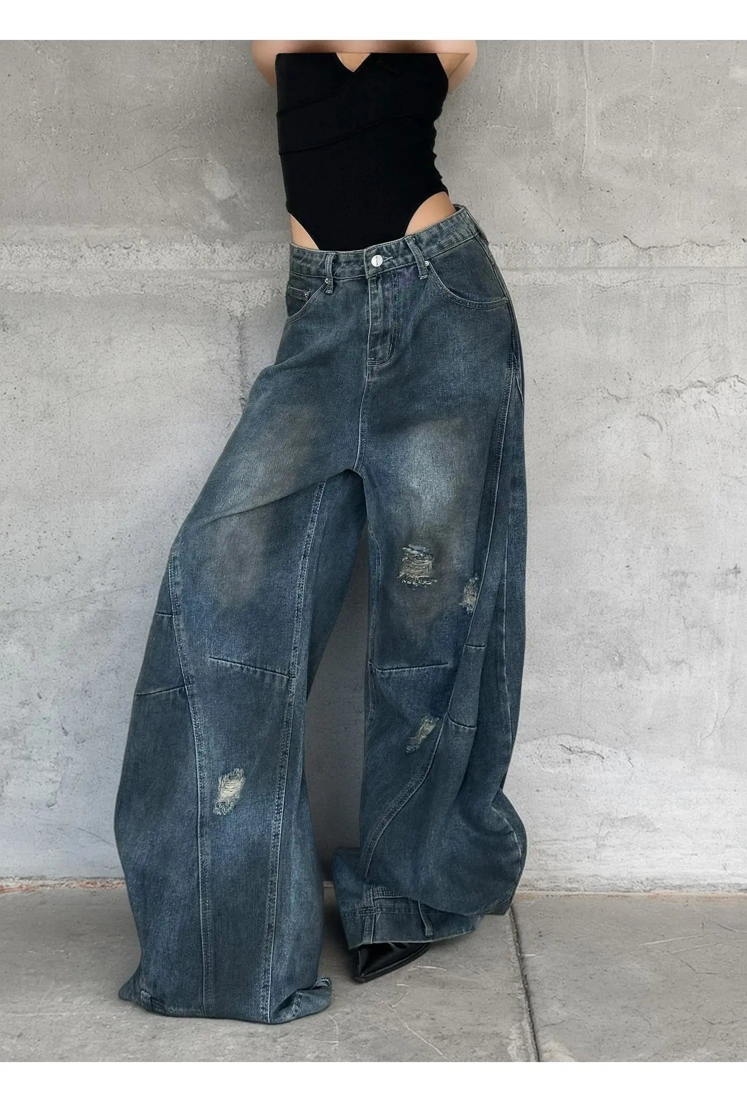Autumn New Men's 98% Cotton Jeans American Y2k Streetwear Hole Patchwork Design Denim Pants Youth Straight Baggy Stretch Jeans