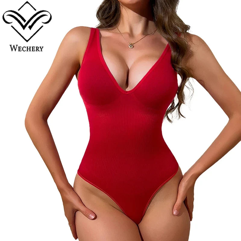 Wechery Slimming Underwear Bodysuits Tummy Reducing  Waist Trainer Shapewear Sexy Deep V Halter Top Two Ways To Wear