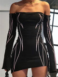 Black Off Shoulder Long Sleeve Mini Dress Grunge Streetwear Outfits