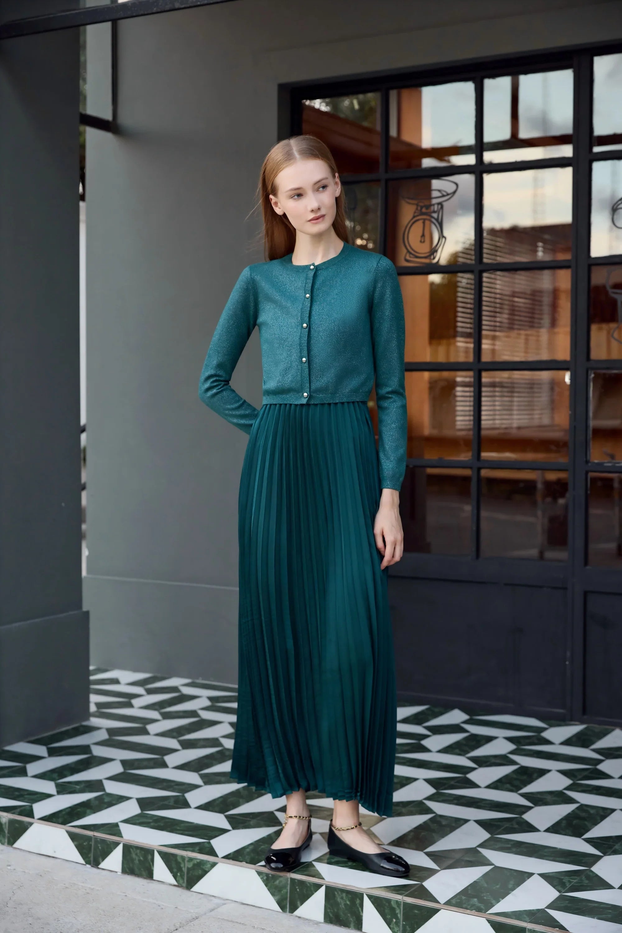 Women 2026 Autumn and Winter New Design Shine Cardigan and Pleated Slip Dress Elegant Lady Clothing