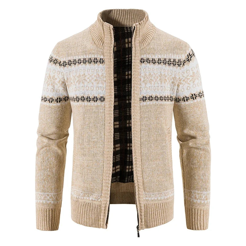 Winter Men's Fleece Cardigan Christmas Knit Sweater Coat Business Casual Jacket High Quality Male Wool Cashmere Clothing