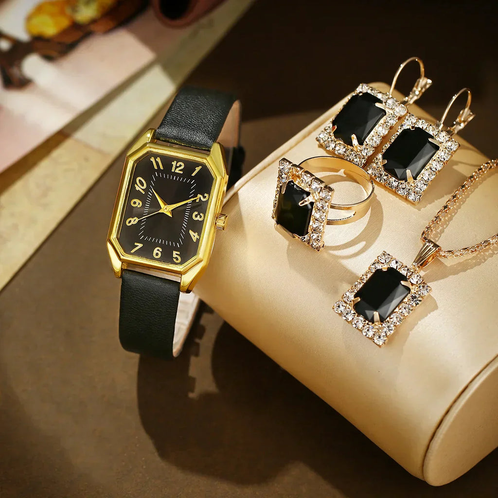 6/5/1PCS Luxury Fashion Square Women's Watches Brand Ladies Quartz Wristwatch Jewelry Set Classic Simple Watch Relógios Feminino