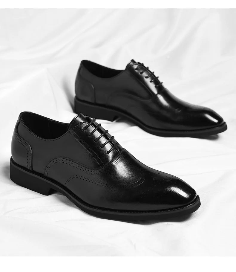 Solid Color New Dress Shoes for Men Lace Designer Fashion Wedding Derby Shoes Male Spring Autumn Business Casual Shoe Man