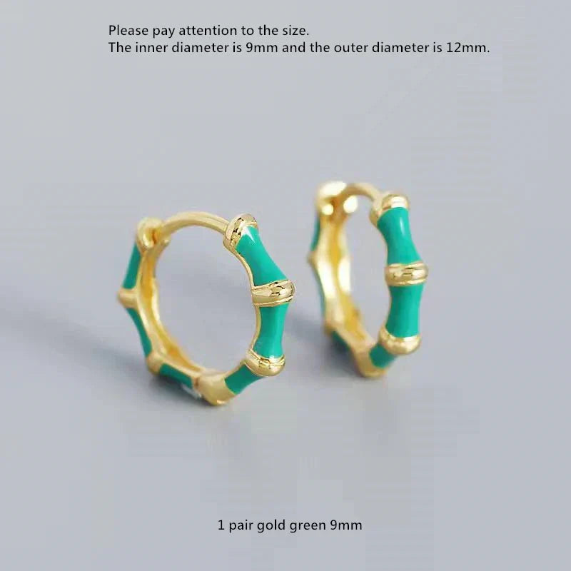 925 Sterling Silver Earring Colorful Dripping Oil Material Ear Ring Ear Buckle Rhombus Shape Trend Wild Girl Women Boy Ear Jewel