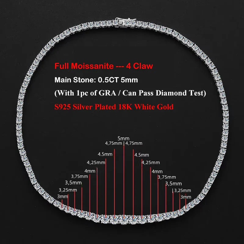 3 Claw 0.4CT 4.5mm Gradient Full D Color Moissanite Diamond Tennis Necklace for Women 925 Silver GRA Certified Neck Chain