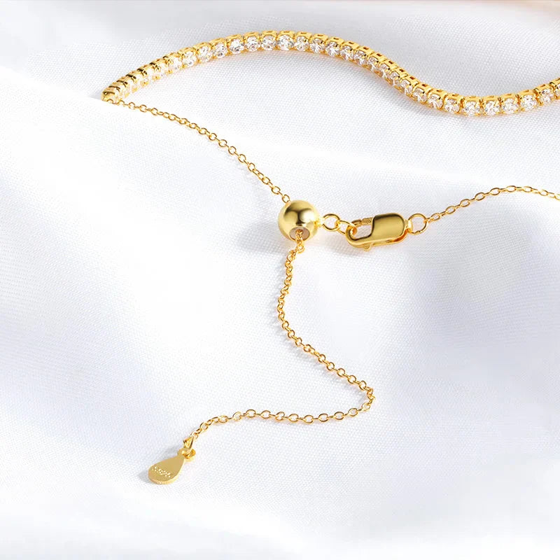 Each 2mm All Zircon/moissanite Tennis Necklace for Women Man Adjustable Choker Chain 100% 925 Sterling Silver Jewelry